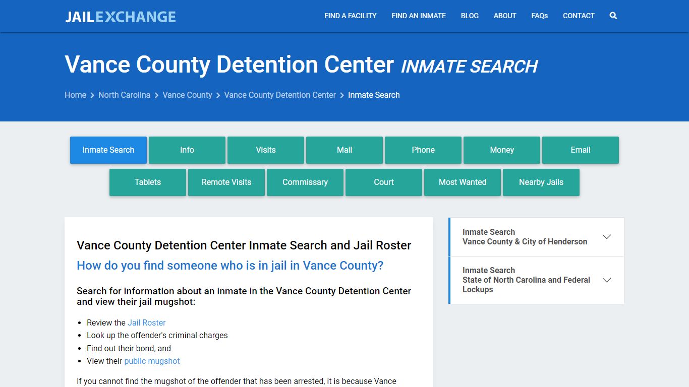 Vance County Detention Center Inmate Search - Jail Exchange